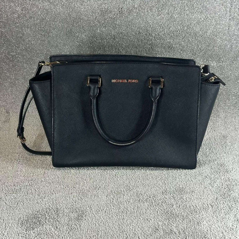 Michael Kors Selma Satchel Black Saffiano‎ Leather Gold Hardware